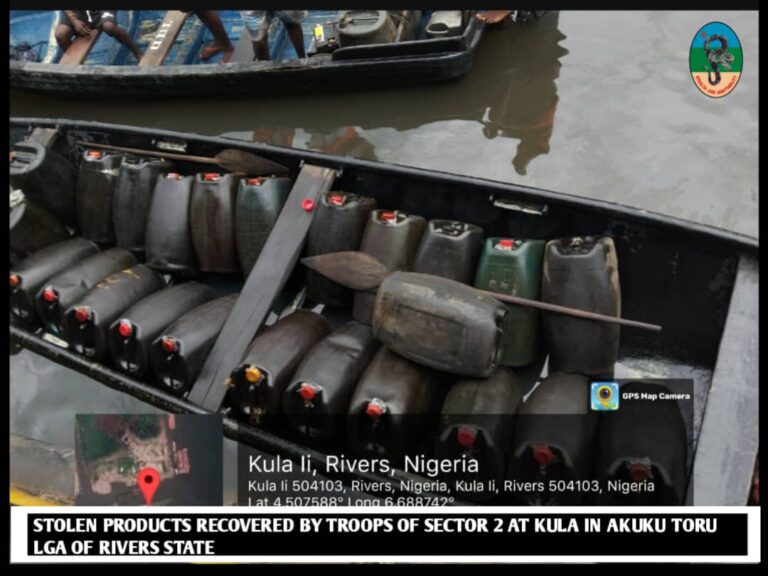 NIGER DELTA: Troops Sustains Operational Tempo Against Oil Thieves, Recovers Over 67 Litres of Stolen Crude Oil