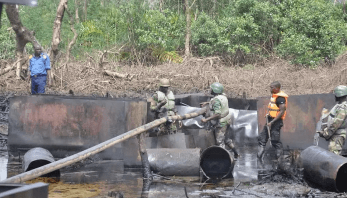CRUDE OIL THEFT: Troops Arrest Over 50 Suspected Crude Oil Thieves, 18 Illegal Refineries Destroyed in Niger Delta Region